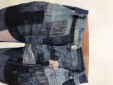 Summer Print Blue Fitted High Waist Trousers