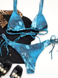 Sexy Tie Dye Halter Top and Side Strings Bottom Bikini Set