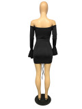 Autumn Party Sexy Off Shoulder Ruched Strings Mini Dress