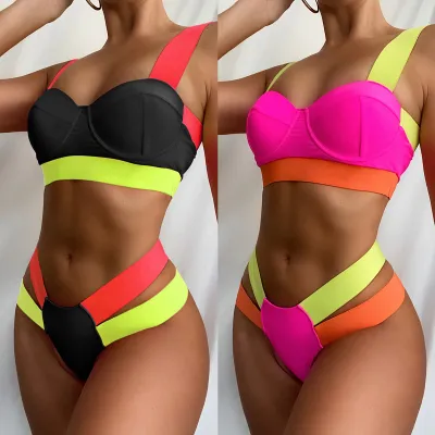 Sexy Two Piece Push Up Contrast Swimwear