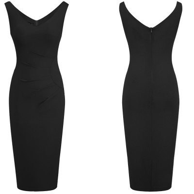 Vintage Style Solid Sleeveless V-Neck Midi Dress