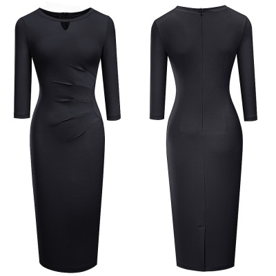 Vintage Style Solid O-Neck Cut Out Midi Dress