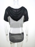 Spring Contrast V-Neck Knitting Top with Short Sleeves