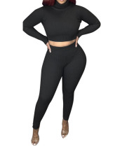 Winter Ribbed Tight Turtleneck Crop Top and Pants Matching Set
