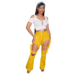 Party Sexy Cut Out High Waist Damage Jeans