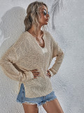 Spring Solid V-Neck Pullover Loose Sweater