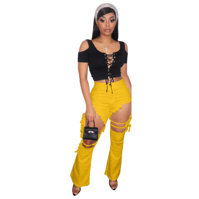Party Sexy Cut Out High Waist Damage Jeans