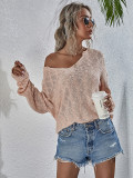 Spring Solid V-Neck Pullover Loose Sweater