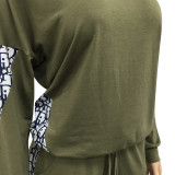 Spring Print O-Neck Shirt and Pants Matching Set