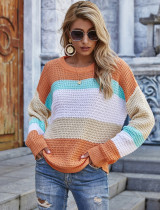 Spring Contrast O-Neck Pullover Loose Sweater