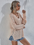 Spring Solid V-Neck Pullover Loose Sweater