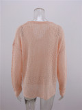 Spring Solid V-Neck Pullover Loose Sweater