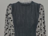 Spring Black Vintage Style Puff Sleeve Knitting Top