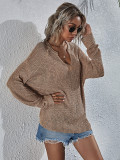 Spring Solid V-Neck Pullover Loose Sweater