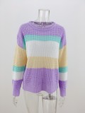 Spring Contrast O-Neck Pullover Loose Sweater