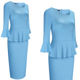 Spring Vintage Style Office Peplum Midi Dress