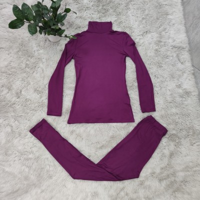 Spring Casual Solid Turtleneck Shirt and Leggings Matching Set