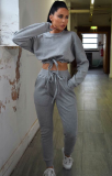 Spring Casual Solid Crop Top and Pants Matching Set