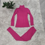 Spring Casual Solid Turtleneck Shirt and Leggings Matching Set