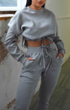 Spring Casual Solid Crop Top and Pants Matching Set