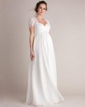 Summer Pregenant High Waist Solid Long Gown with Lace Sleeves