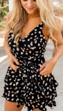 Summer Casual Dot Print Strap Ruffle Rompers