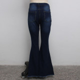 Winter Stylish Blue High Waist Flare Jeans