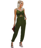 Summer Casual Solid Cut Out Strings Strap Jumpsuit