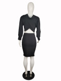 Winter Knitting Wrapped Crop Top and Midi Skirt Set