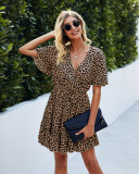Summer Casual Leopard Print Wrapped Short Dress