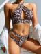 Two Piece Leopard Cross Halter Swimwear