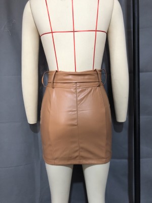 Spring Side Zipped High Waist Leather Mini Skirt