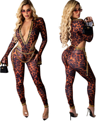 Spring Party Print Sexy Bodysuit and Leggings Matching Set