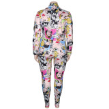 Plus Size Spring Character Print Blouse and Pants Matching Set