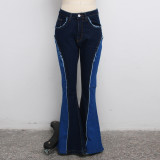 Winter Stylish Contrast High Waist Flare Jeans