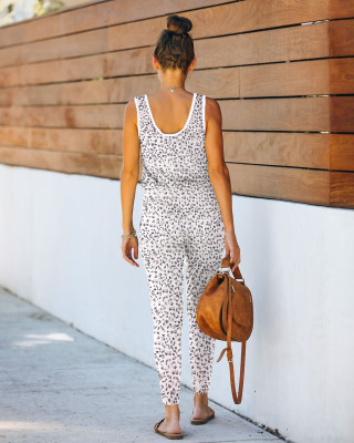 Summer Leopard Print Sleeveless Jumpsuit Pajama