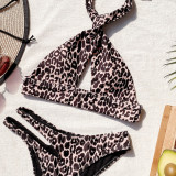 Two Piece Leopard Cross Halter Swimwear