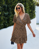 Summer Casual Leopard Print Wrapped Short Dress