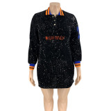 Plus Size Spring Sequins Fitting Shirt Dress