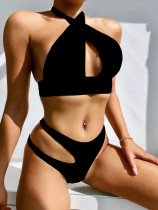 Two Piece Black Cross Halter Swimwear