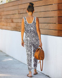 Summer Leopard Print Sleeveless Jumpsuit Pajama