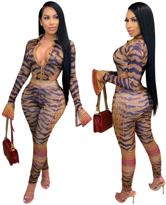 Spring Party Print Sexy Bodysuit and Leggings Matching Set