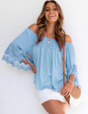 Spring Casual Off Shoulder Dotty Loose Blouse with Wide Sleeves