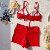 Two Piece Red Strings High Waist Strap Swimwear