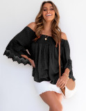 Spring Casual Off Shoulder Dotty Loose Blouse with Wide Sleeves