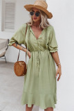 Spring Casual Green Hollow Out Drawstrings Waist Long Dress