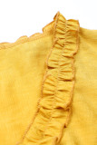 Spring Casual Yellow High Waist Ruffles Long Dress