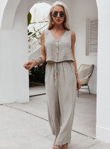 Summer Casual Solid Vest and Pants Matching Lounge Set