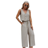 Summer Casual Solid Vest and Pants Matching Lounge Set