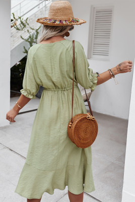 Spring Casual Green Hollow Out Drawstrings Waist Long Dress